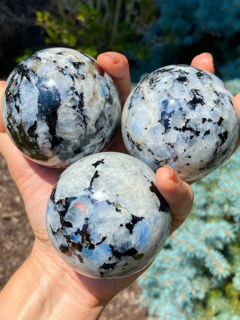 Large Natural Rainbow Moonstone Sphere Flashy Crystal Gemstone Ball 57-65MM