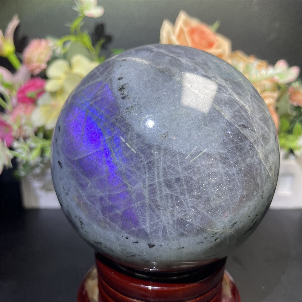 3.4LB 3.9″ Natural Purple Flash Labradorite Sphere Ball Decor Crystal Heal Reiki