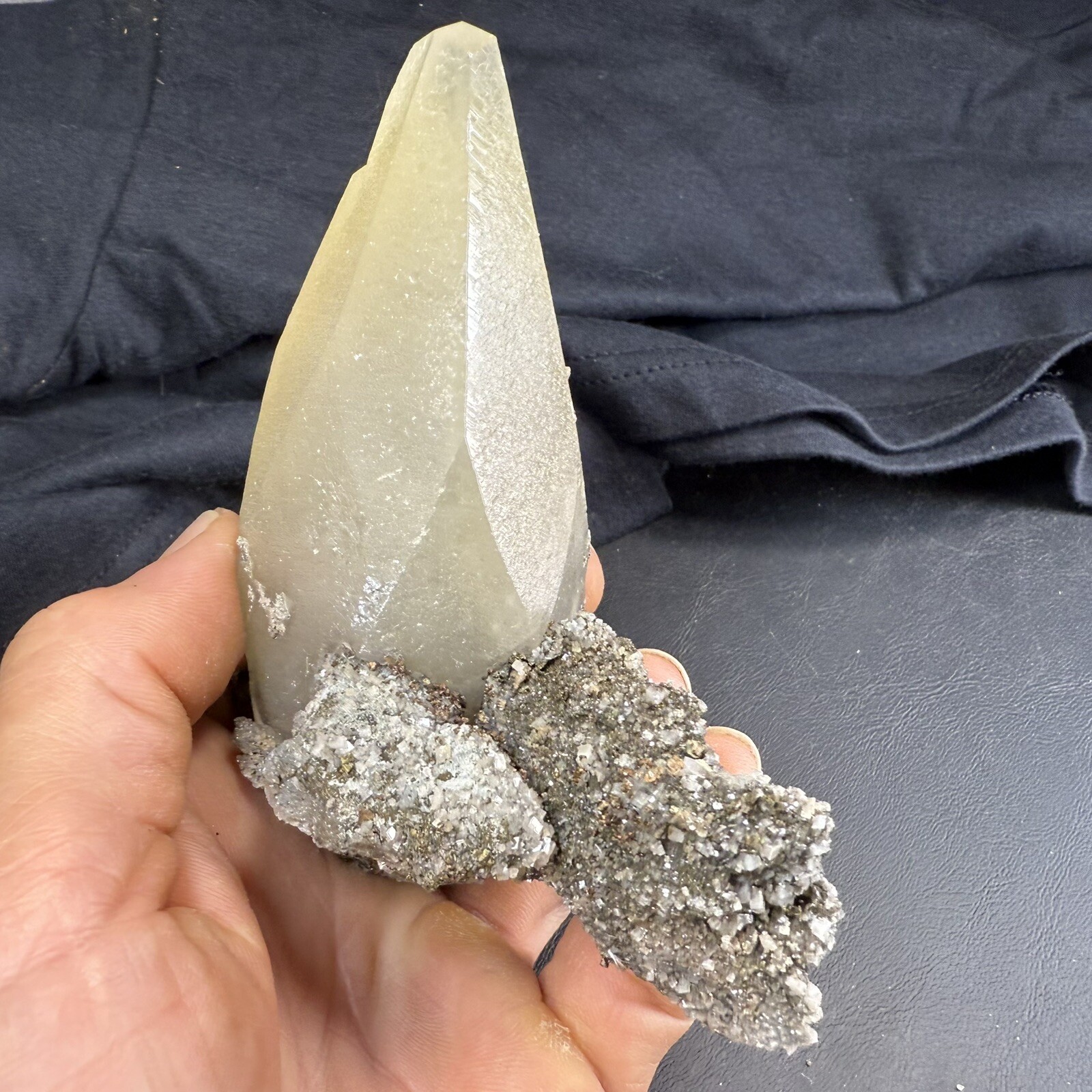 Phantom Calcite Crystal on Chalcopyrite Pyrite Dolomite on Matrix / Missouri