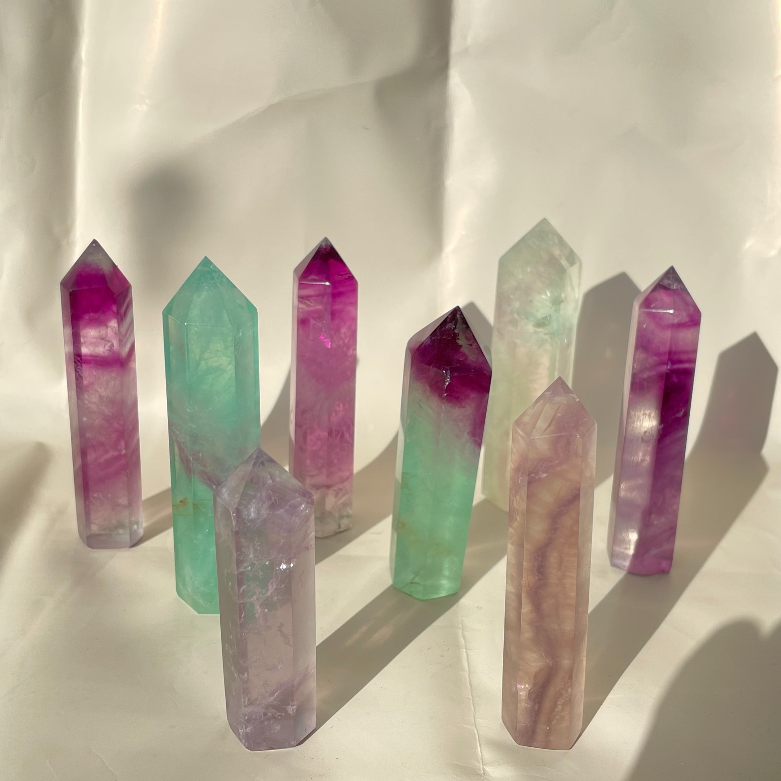1LB Natural colourful luorite quartz obelisk crystal wand point healing random