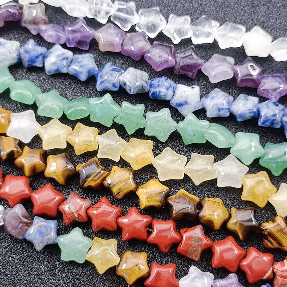 21PCS 10mm Natural Crystal Pentagram Star Gemstone Loose Beads Jewelry DIY Set