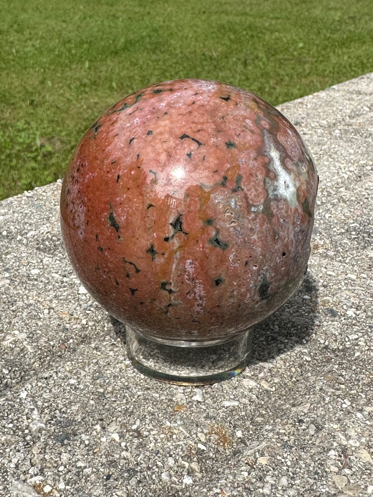 8th vein orbicular ocean jasper natural druzy polished crystal sphere