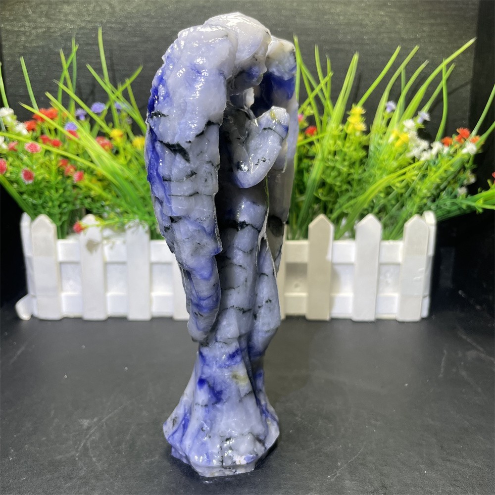 1.5LB 7.2″ Natural Sodalite And Quartz Angel Carving Crystal Quartz UV Reiki