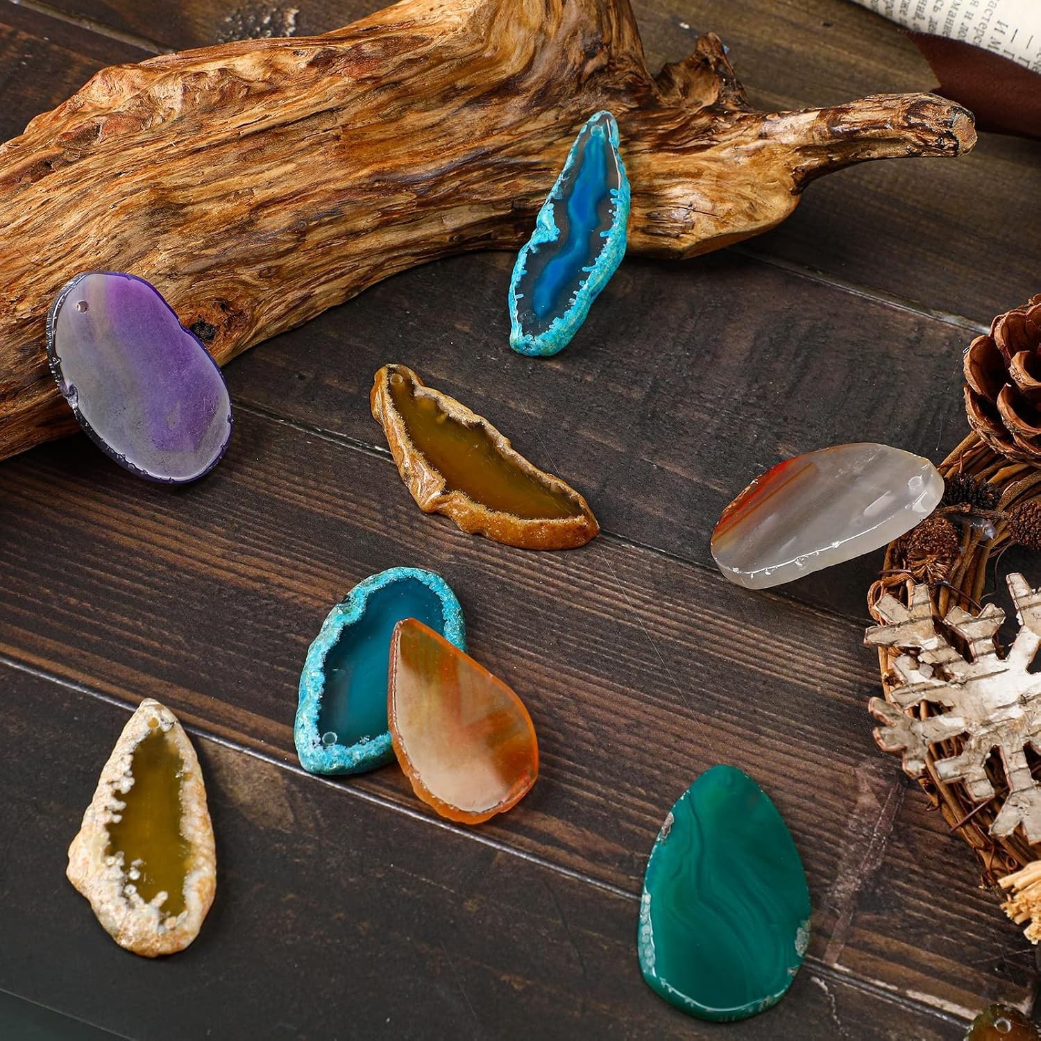 50 Pcs Agate Slice Crystals Bulk Polished Light Table Slices Irregular Healing C