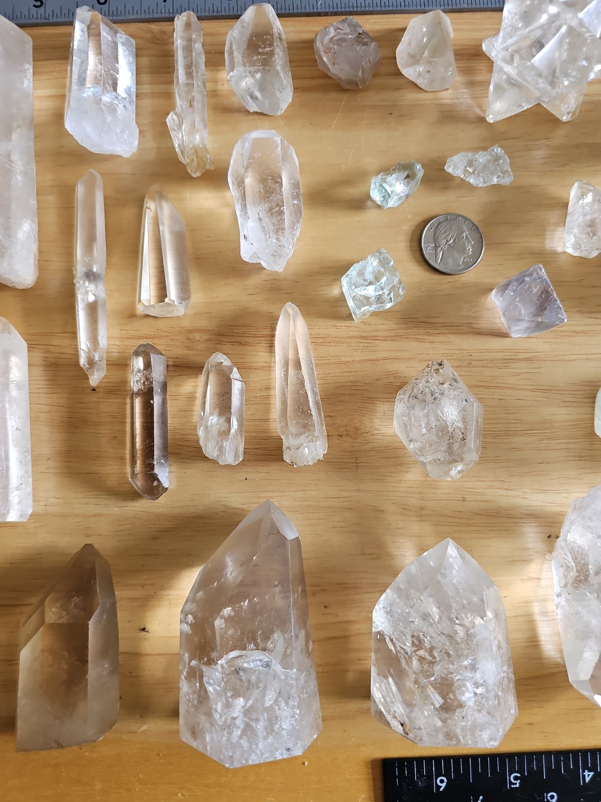 Lot Of 37 Clear & Smoky Quartz Crystals Mixed Different Shapes Sizes Big & Small