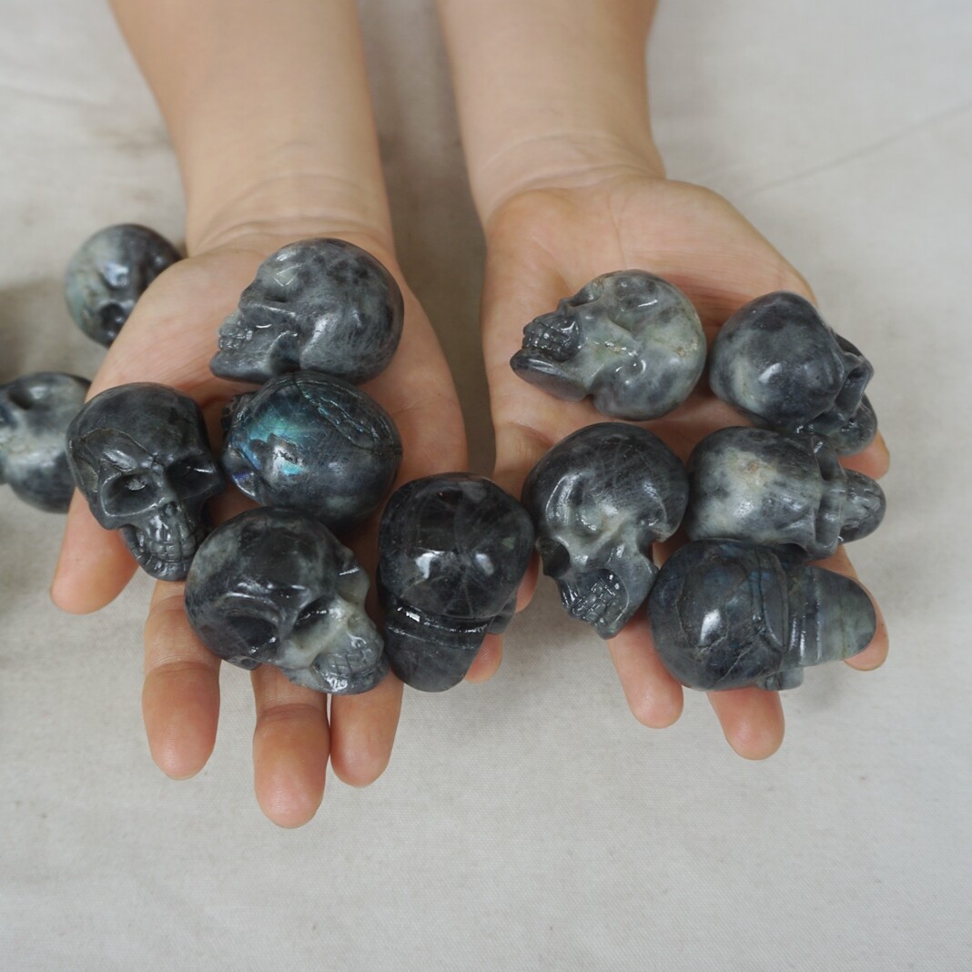 3LB 20 Small Natural Labradorite Quartz Crystal Skull Carving Head Healing 5cm