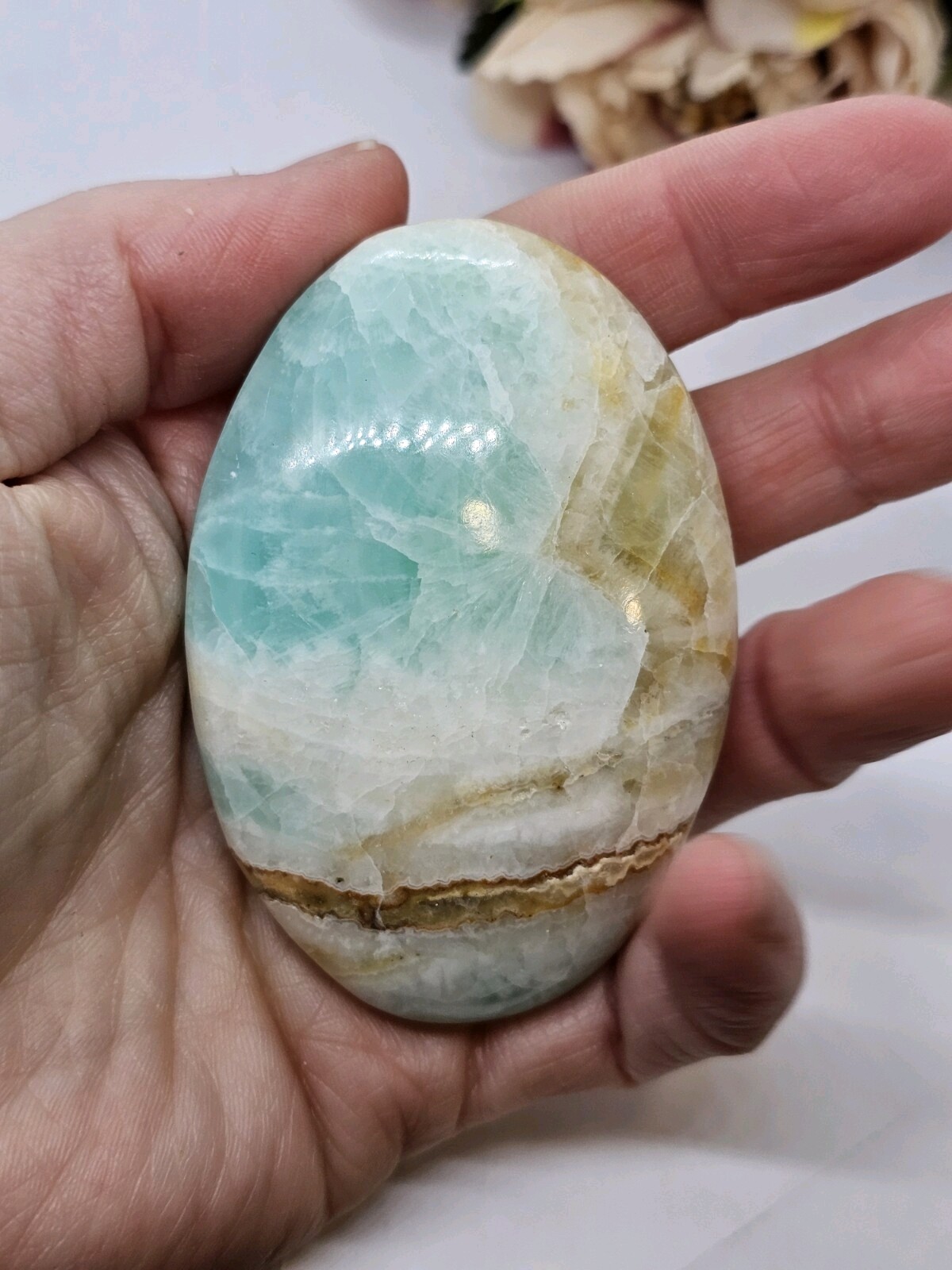 Caribbean calcite Palm Palmstone 117g 6.8cm beach calming carribean