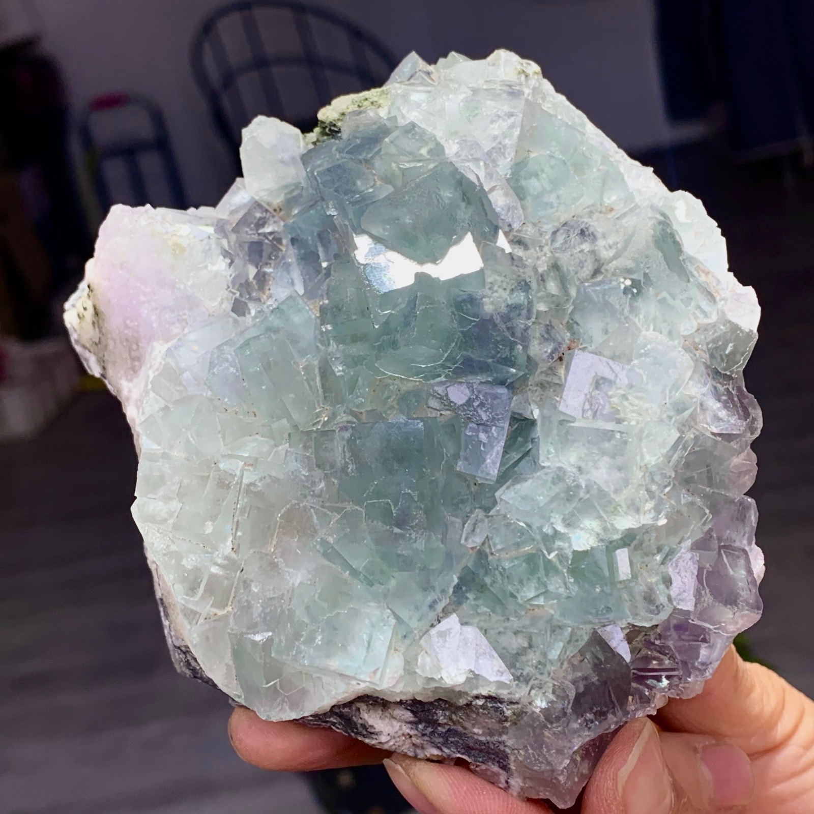 1.87LB Natural transparent green cubic fluorite mineral crystal sample/China