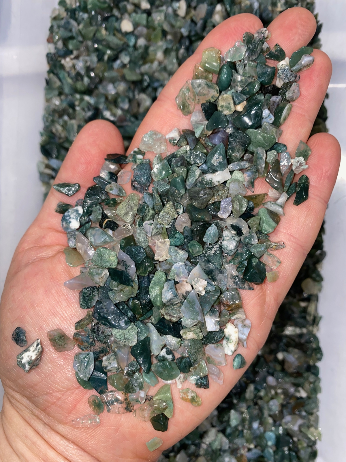 Bulk 1lbs Bag of Agate – Moss Agate Polished Chips, Gemstone Chips