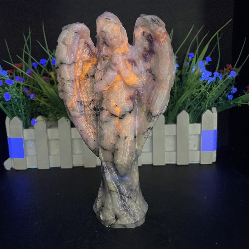 1.5LB 7.2″ Natural Sodalite And Quartz Angel Carving Crystal Quartz UV Reiki