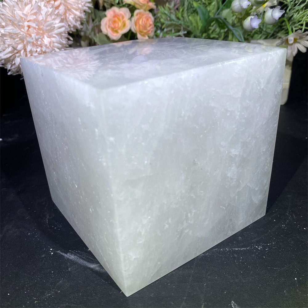 6.1LB 3.8″Natural Clear Quartz Cube Statue Crystal Carved Reiki Heal Decor