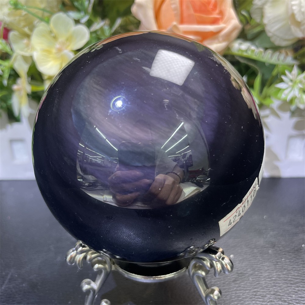 2LB 3.5″ Natural Rainbow Obsidian Sphere Ball Carved Crystal Quartz Decor Reiki