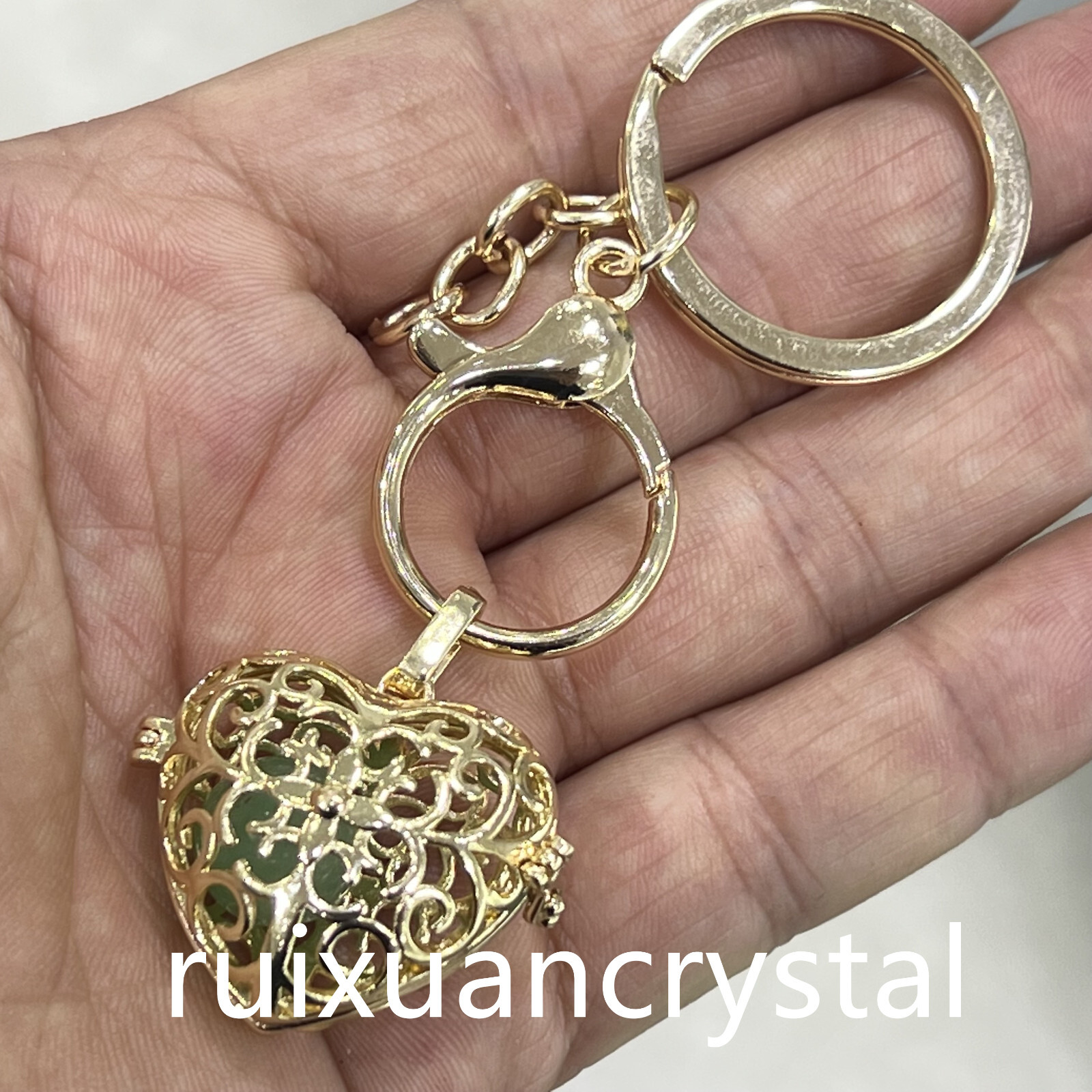 1pc Natural Aventurine Quartz Sphere cage key chain Crystal Reiki Healing