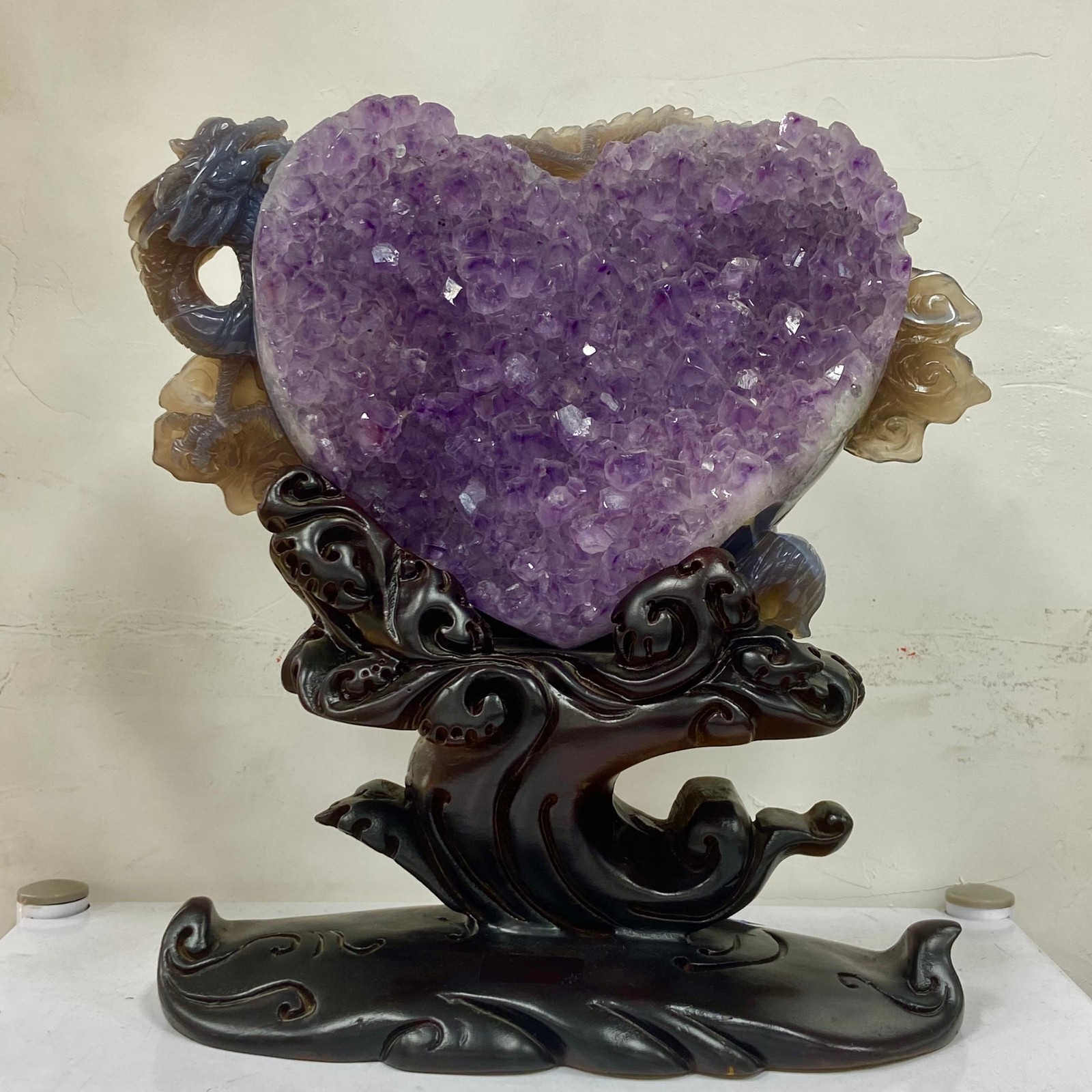 9.21LB Rare Natural Uruguay Amethyst Geode Quartz Crystal agate Carved Dragon