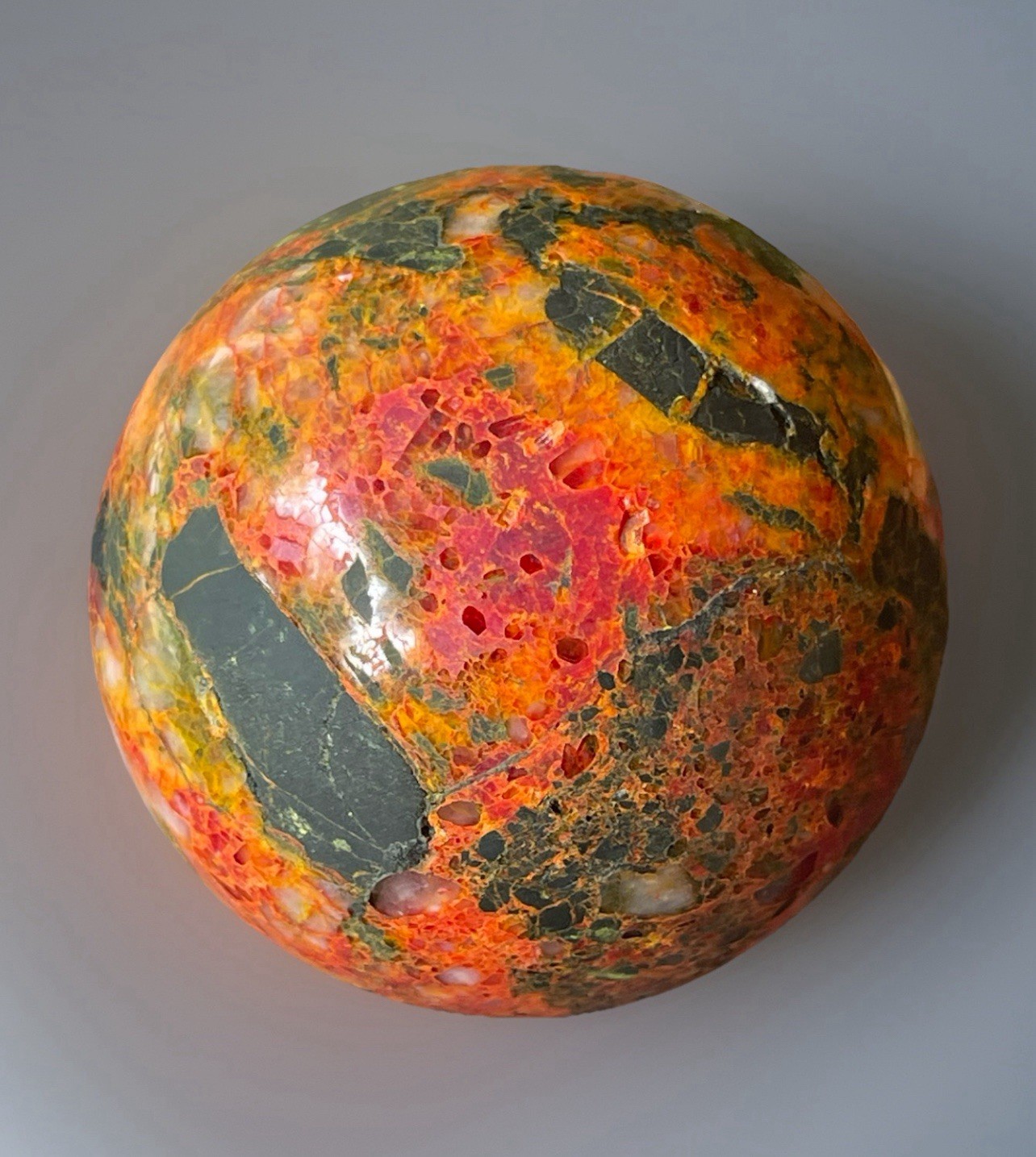 Rare Red Orange Realgar In Quartz Matrix Sphere Polished Crystal Gem Ball 48mm