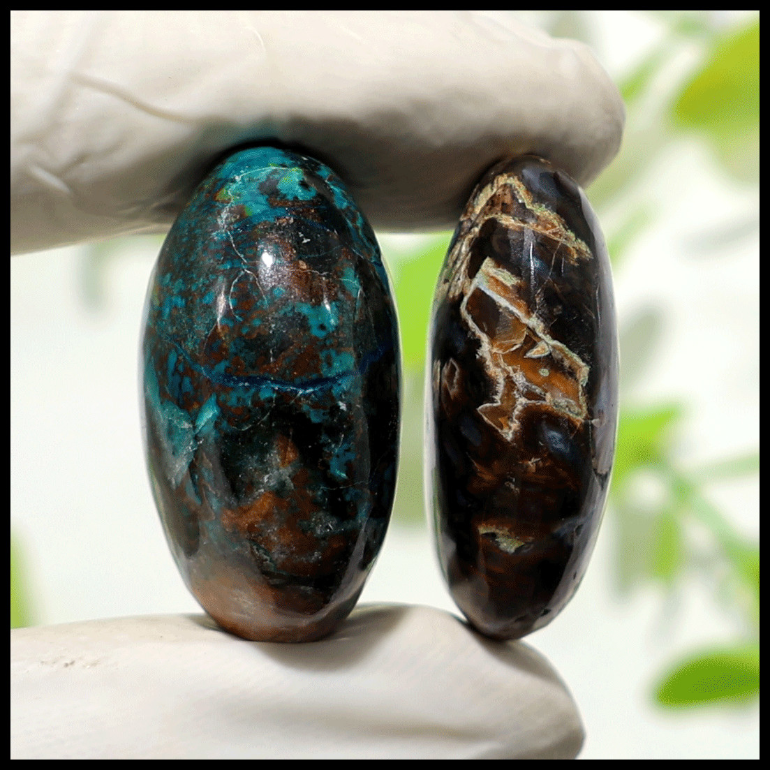 Earth & Ocean Pocket Pair • Turkish Agate & Azurite Palmstones Natural Crystals