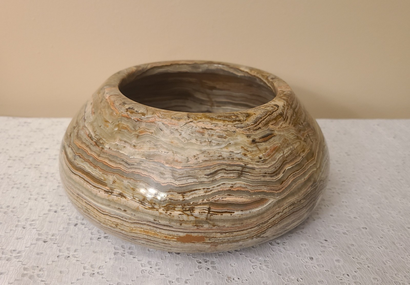 Banded Onyx Planter Bowl Planter 8” X 3” With 5” Opening