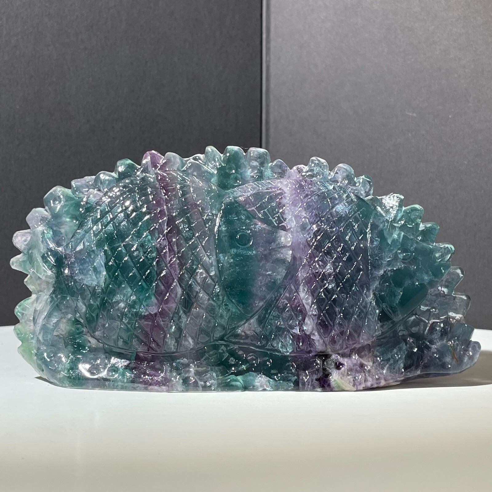 278g Natural fluorite hand carved fish quartz crystal spiritual healing