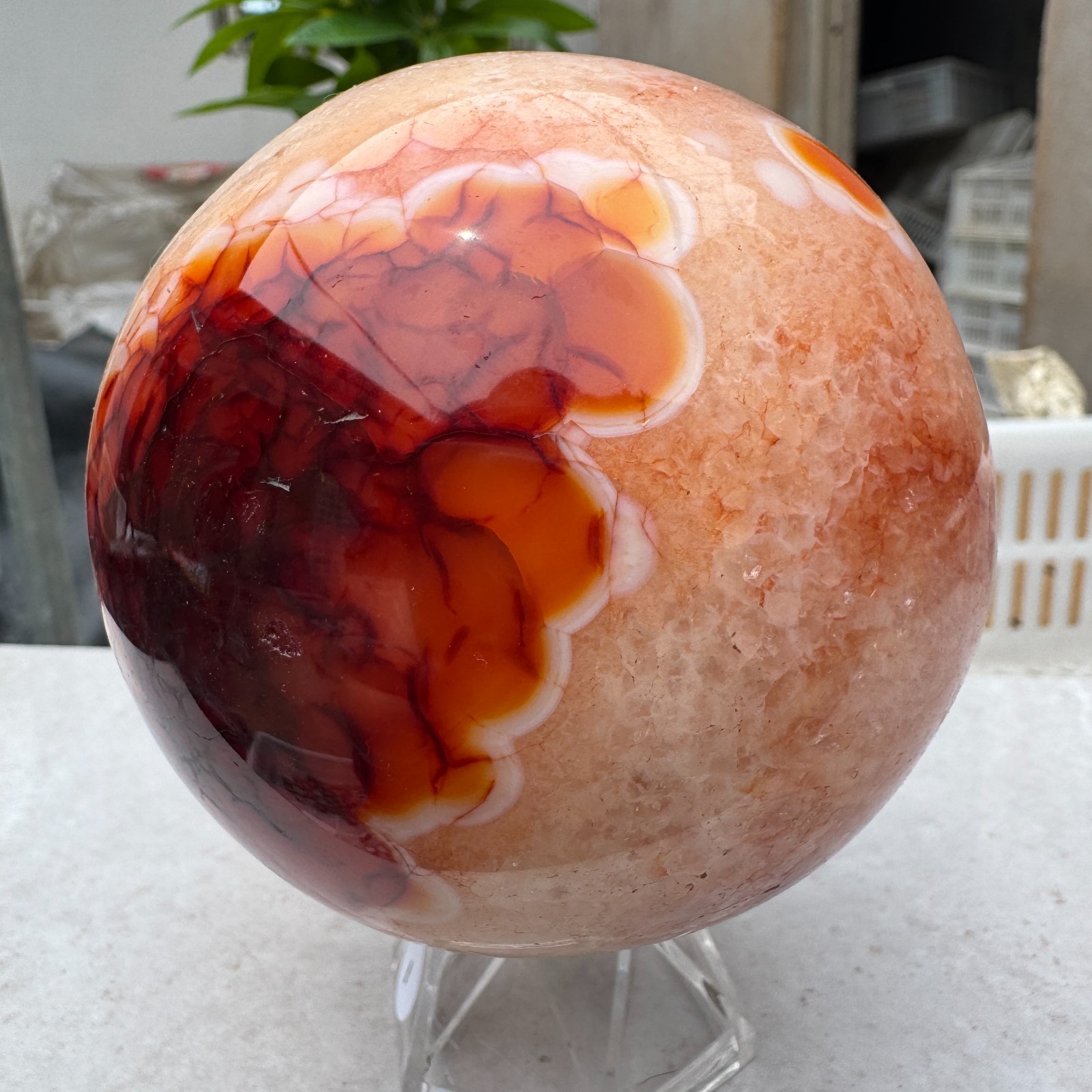 940G Natural red stripe agate sphere Crystal Ball Madagascar mineral