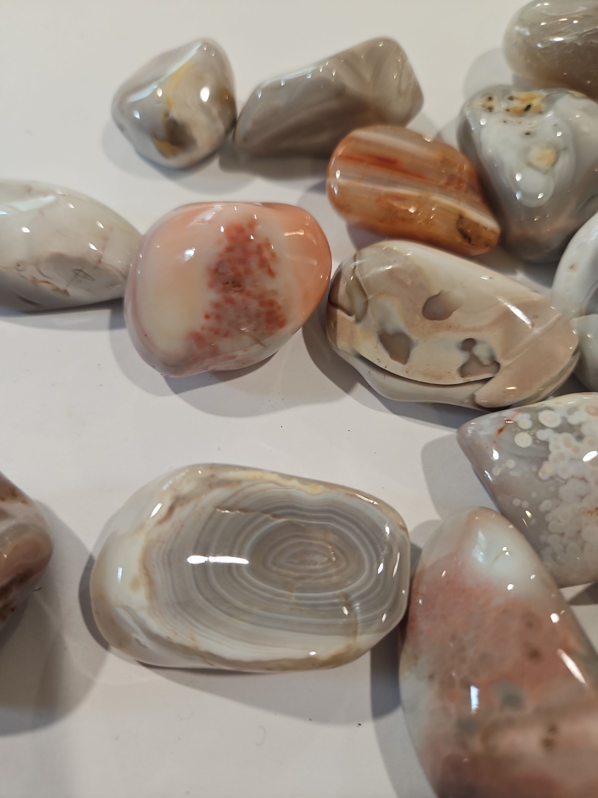 Botswana Agate Pebble, Botswana Agate Palm Stones, Wholesale Polished 15.8 Oz