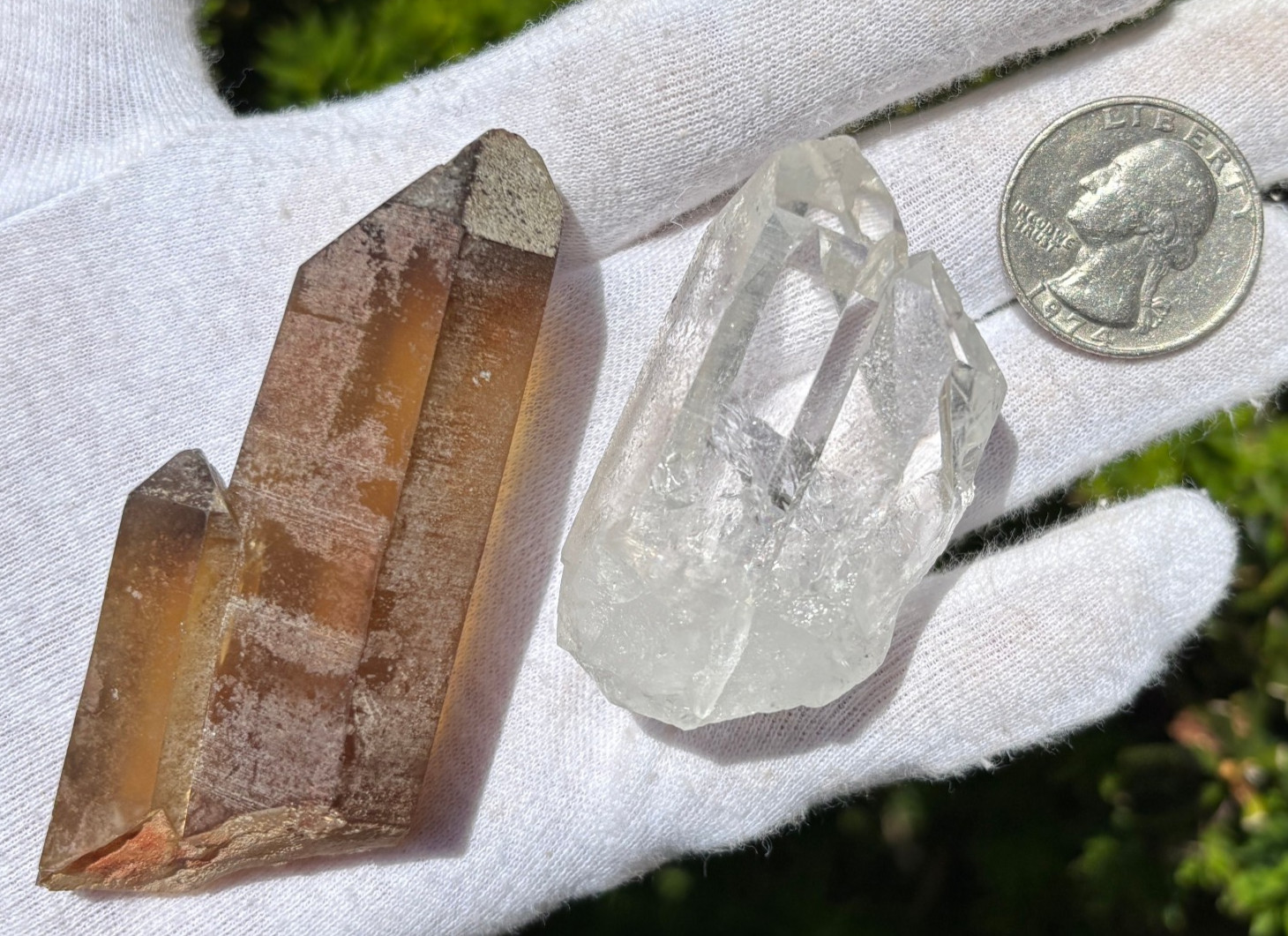 117g LOT REAL AUTHENTIC CITRINE & WATERCLEAR QUARTZ DT POINTS TWIN POINTED POINT