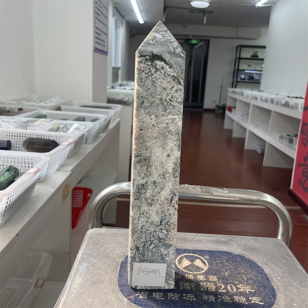 3.4LB 12.2″ Natural Moss Agate Obelisk Tower Crystal Quartz Point Mineral Reiki