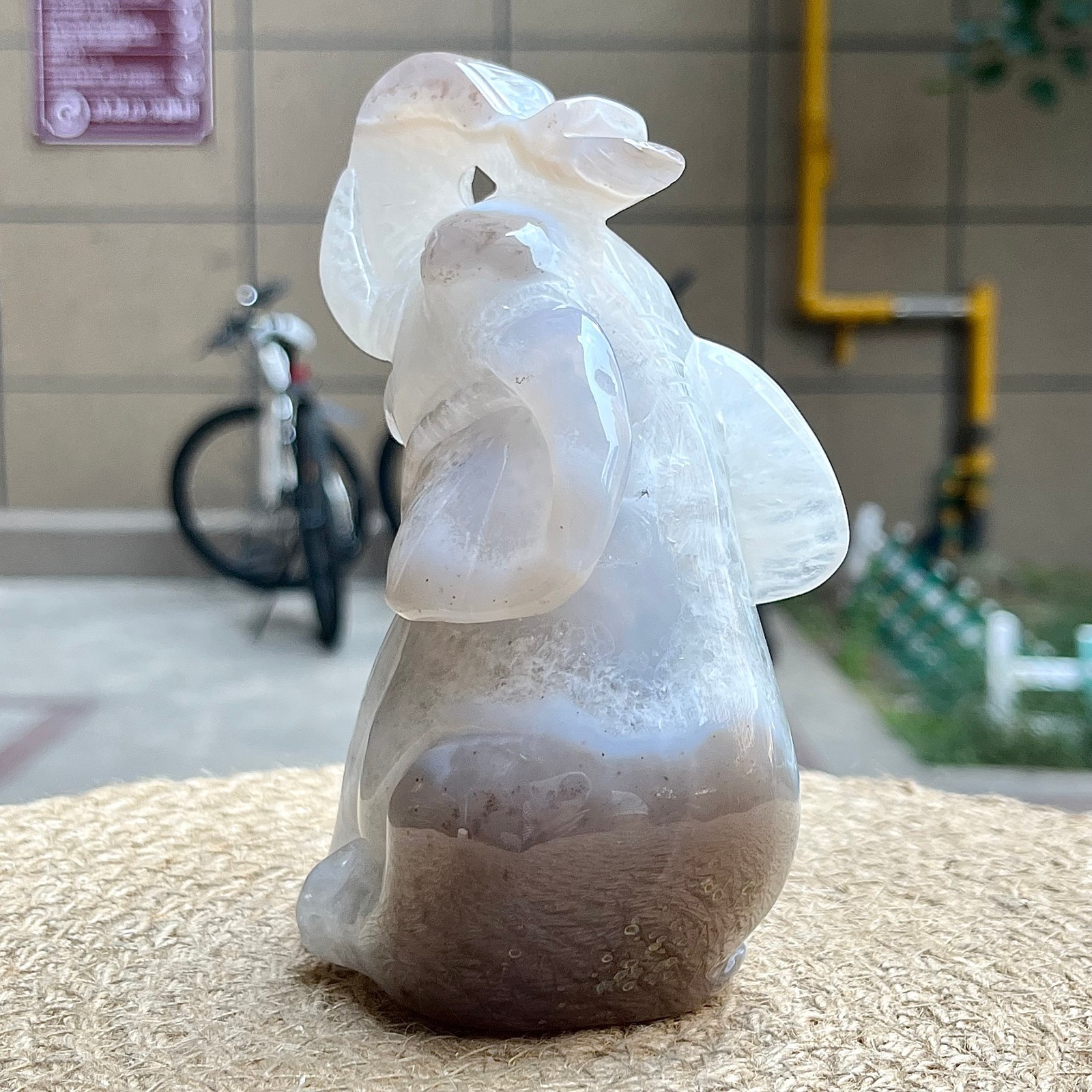 754 g Crystal Agate Elephant Carving Birthday Gift Animal Sculpture Decor