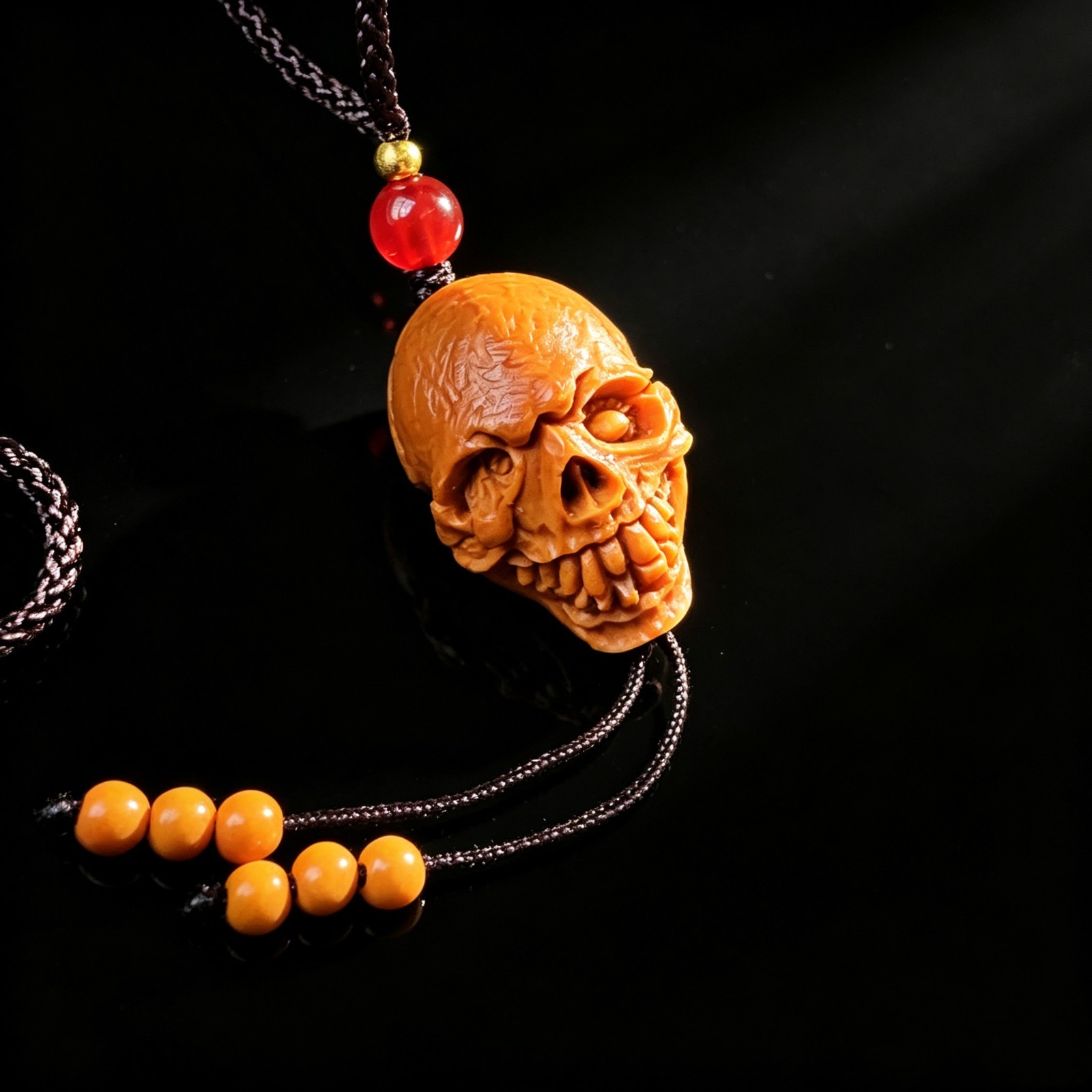 Hand Carved Walnut Shell Skull Pendant, Collectible Gothic Wiccan Charm