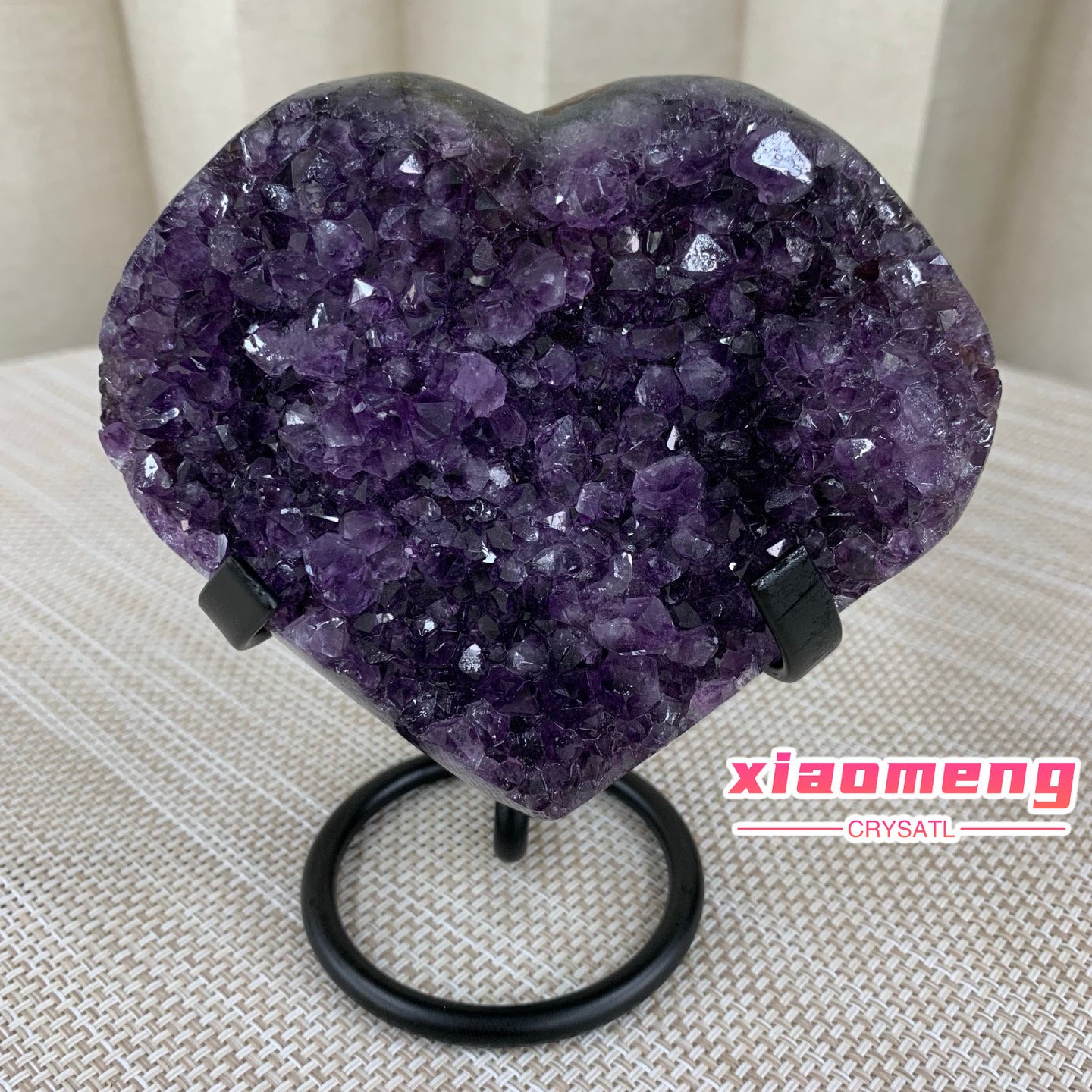 1.1LB Natural Agate Amethyst Heart Crystal Pendant Healing Decor With Stand
