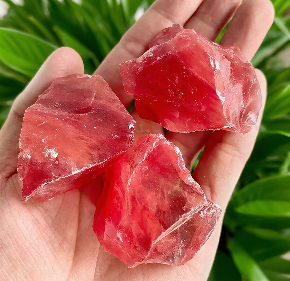 3Pcs Cherry Quartz Raw Stone Crystal Mineral Specimen Healing Energy Gifts