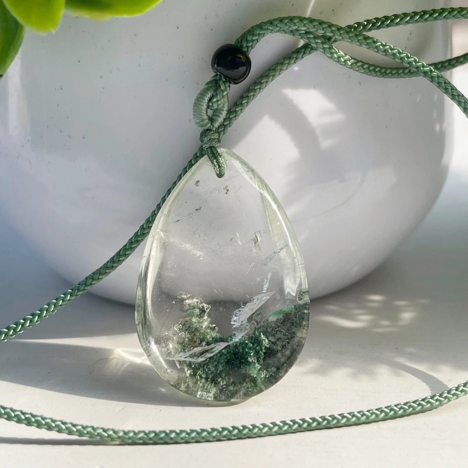 2pcs Natural Ghost Phantom Quartz Crystal Pendant Necklace Chakra Healing Rock