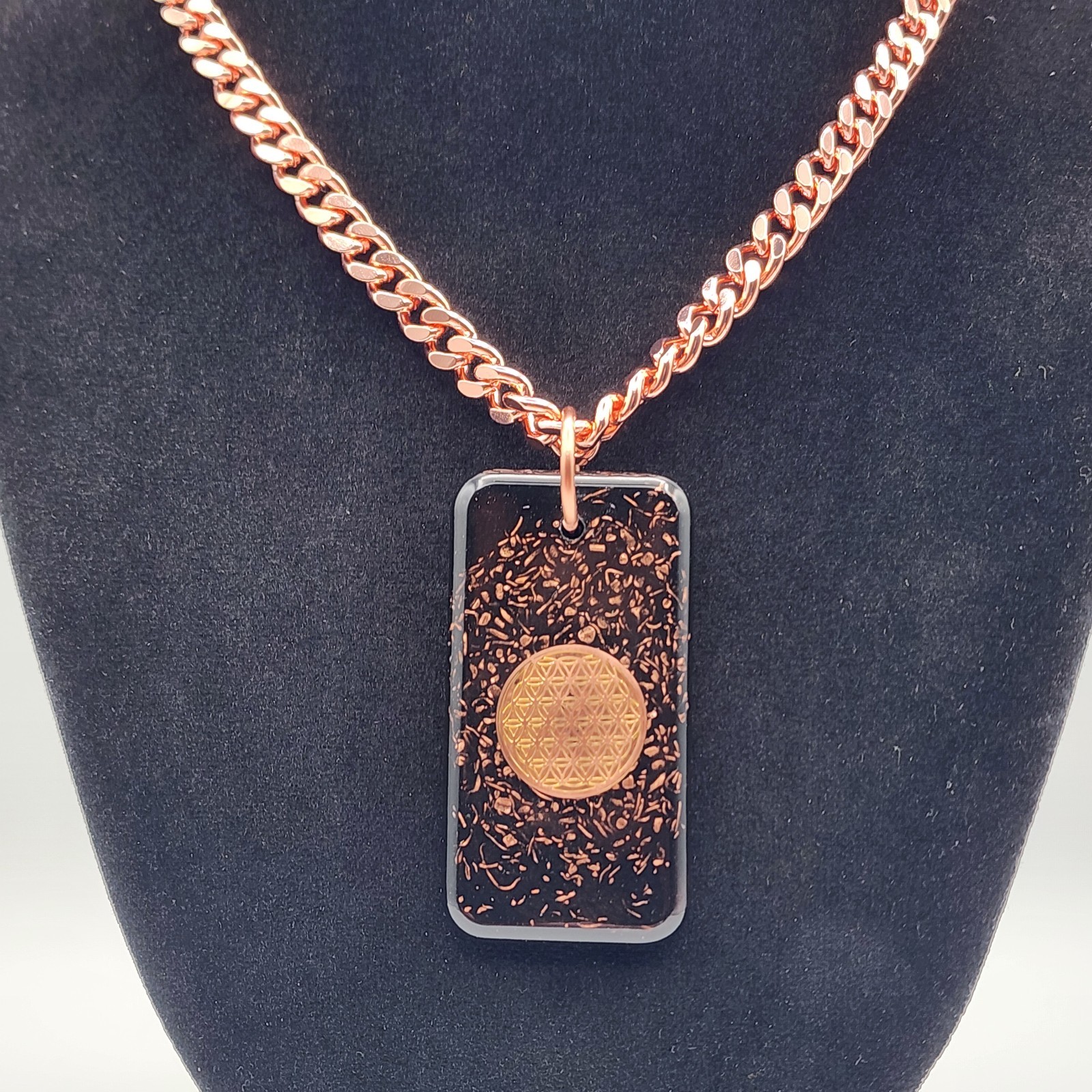 Orgonite Rectangular Pendant – Shungite, White Quartz, Clear Quartz, Copper