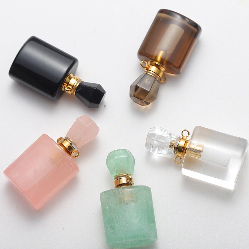 Natural Quartz Gemstone Perfume Bottles Pendant Chakra Healing Crystal Necklace