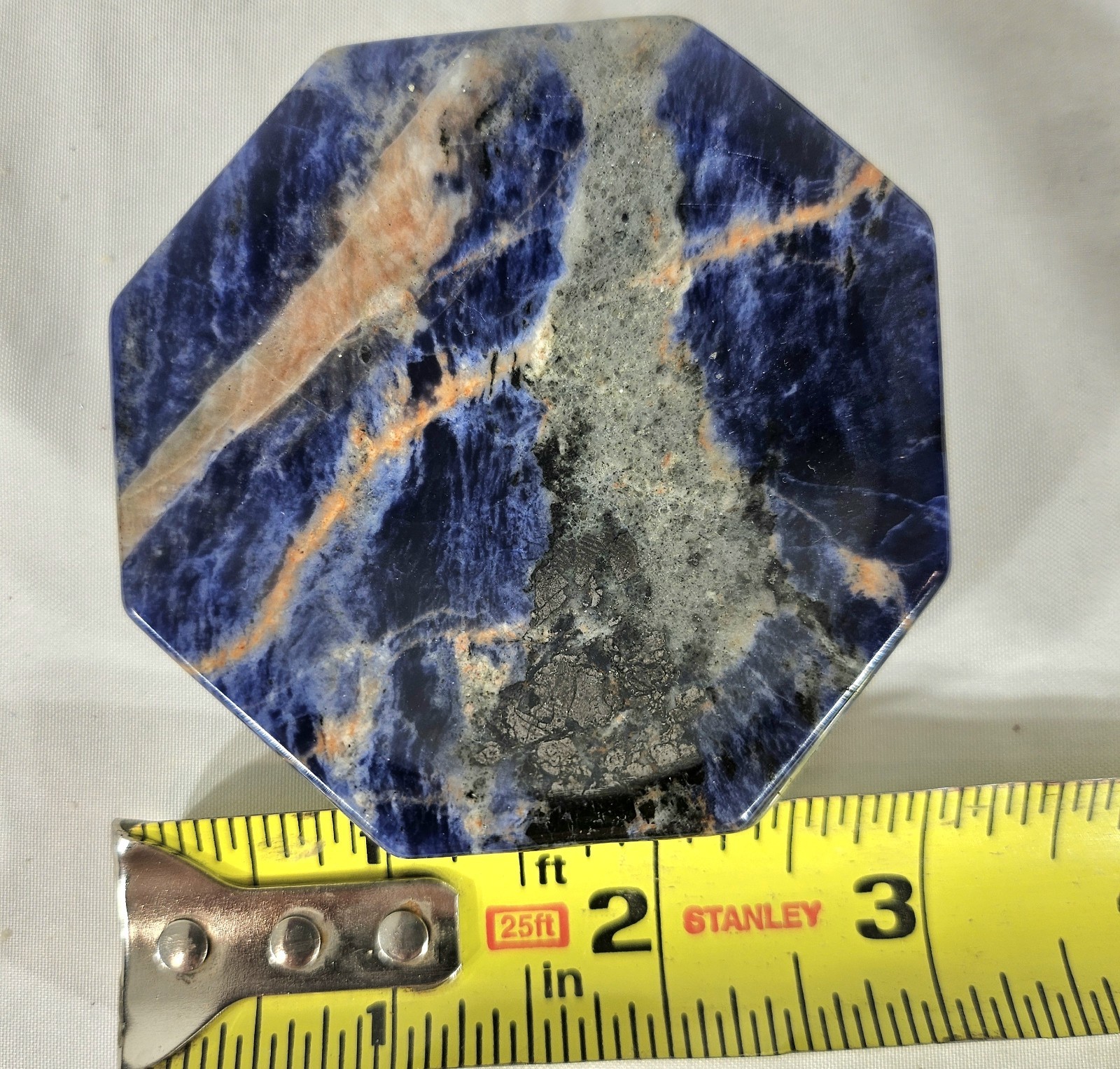 Large Polished Sodalite Octagon Bowl Deep Blue & Orange Veins 4-5″ Crystal Dish