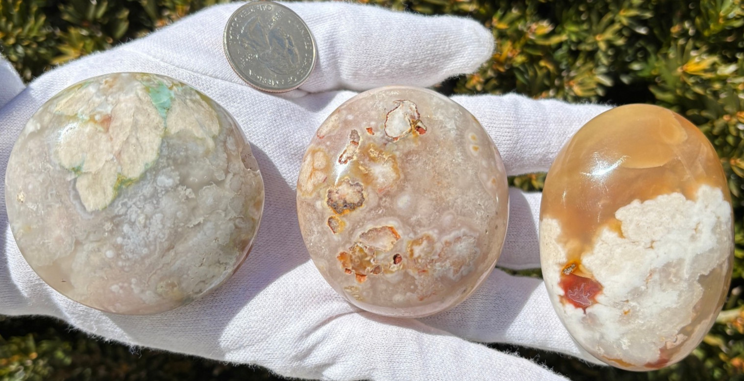 USA SALE 3/4Lb 367g LOT 3 FLOWER BLOSSOM AGATE PALMSTONES Palm Stones Stone