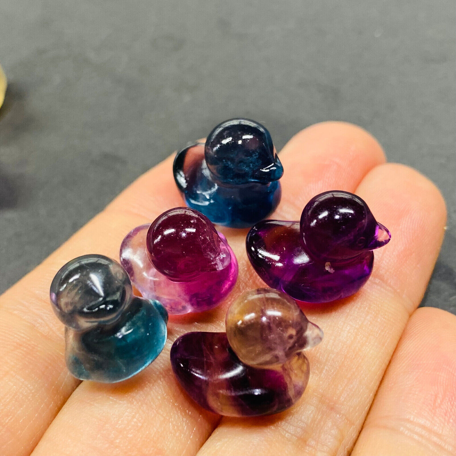 Natural Colorful fluorite Quartz mini duck Hand Carved crystal Healing 5pc