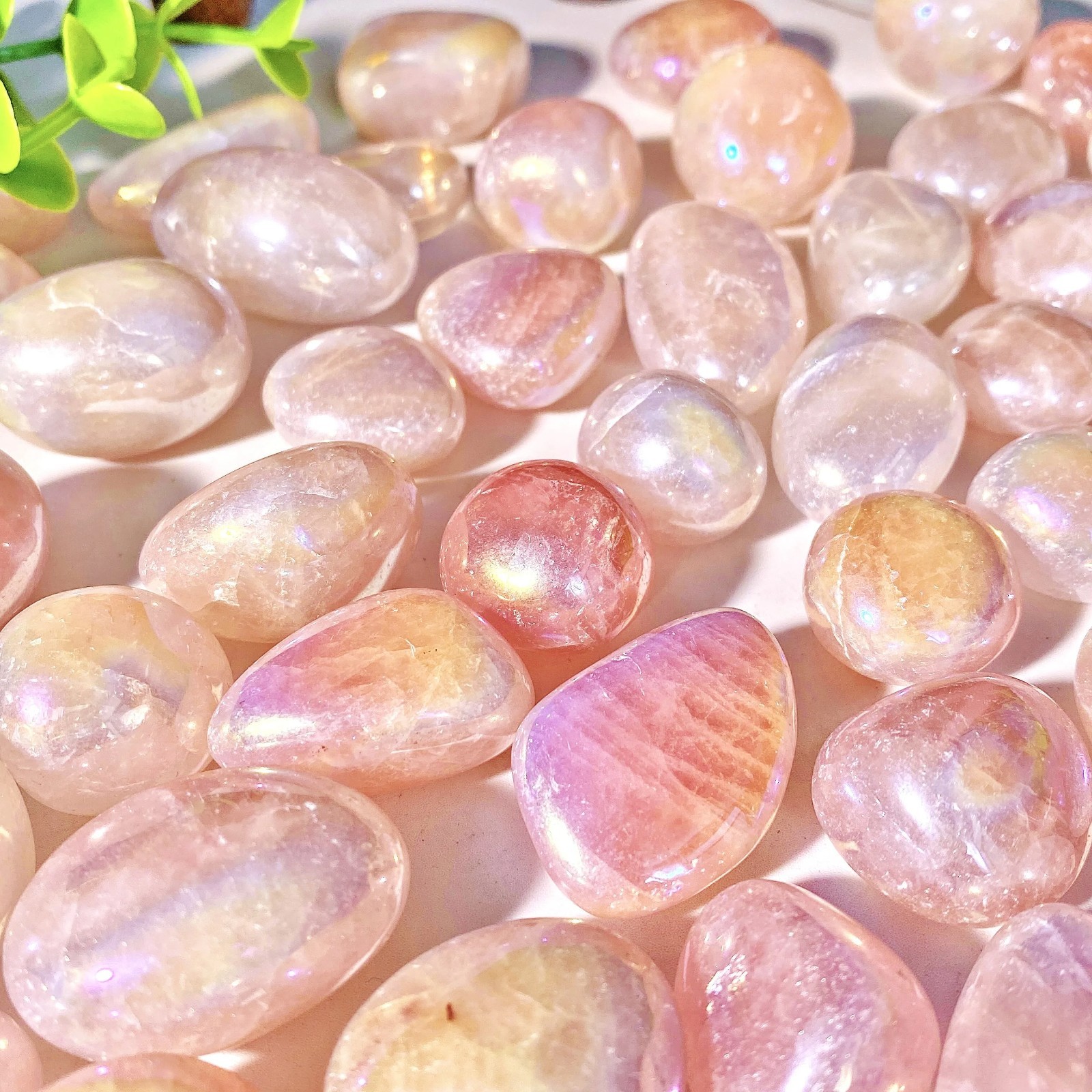 3pcs Aura Rose Quartz Tumbled Crystal Stones High Quality Natural Crystal