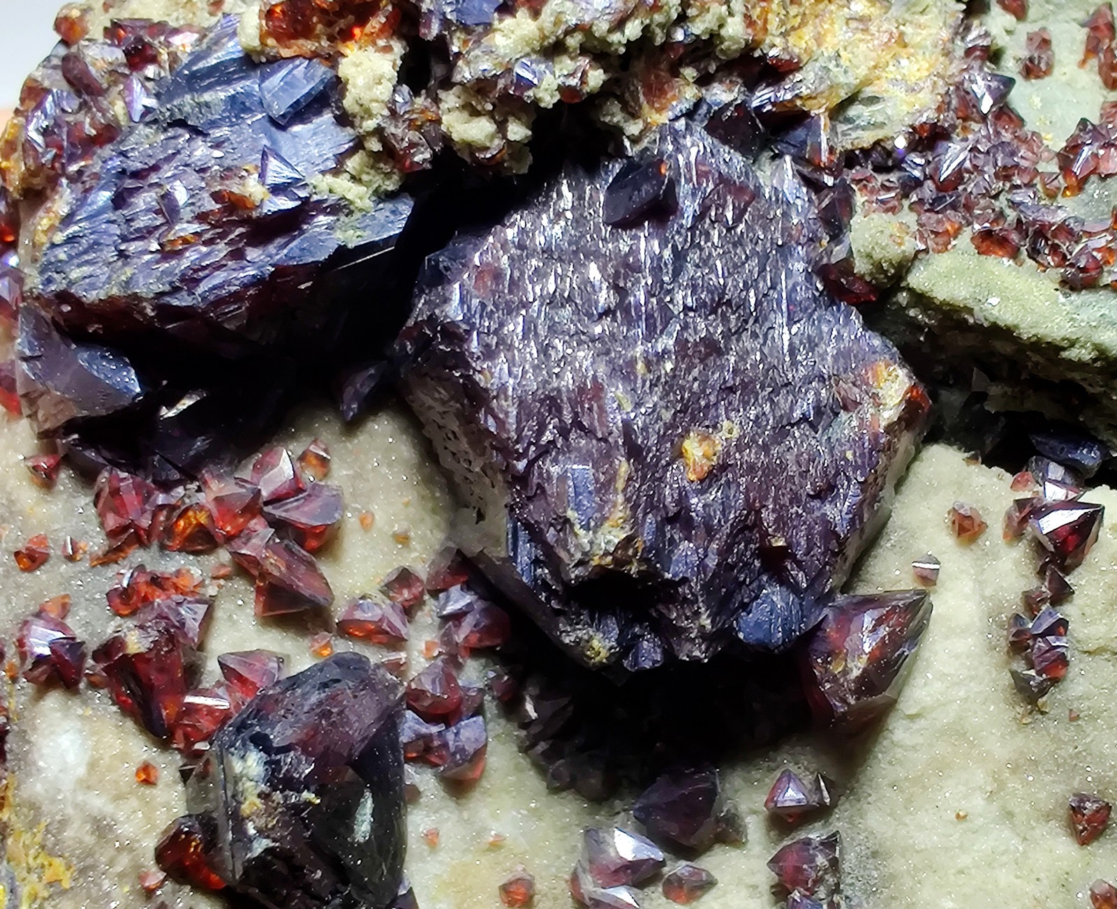 Ruby Jack Sphalerite and Galena crystals on matrix. Picher, Oklahoma. 415 grams.