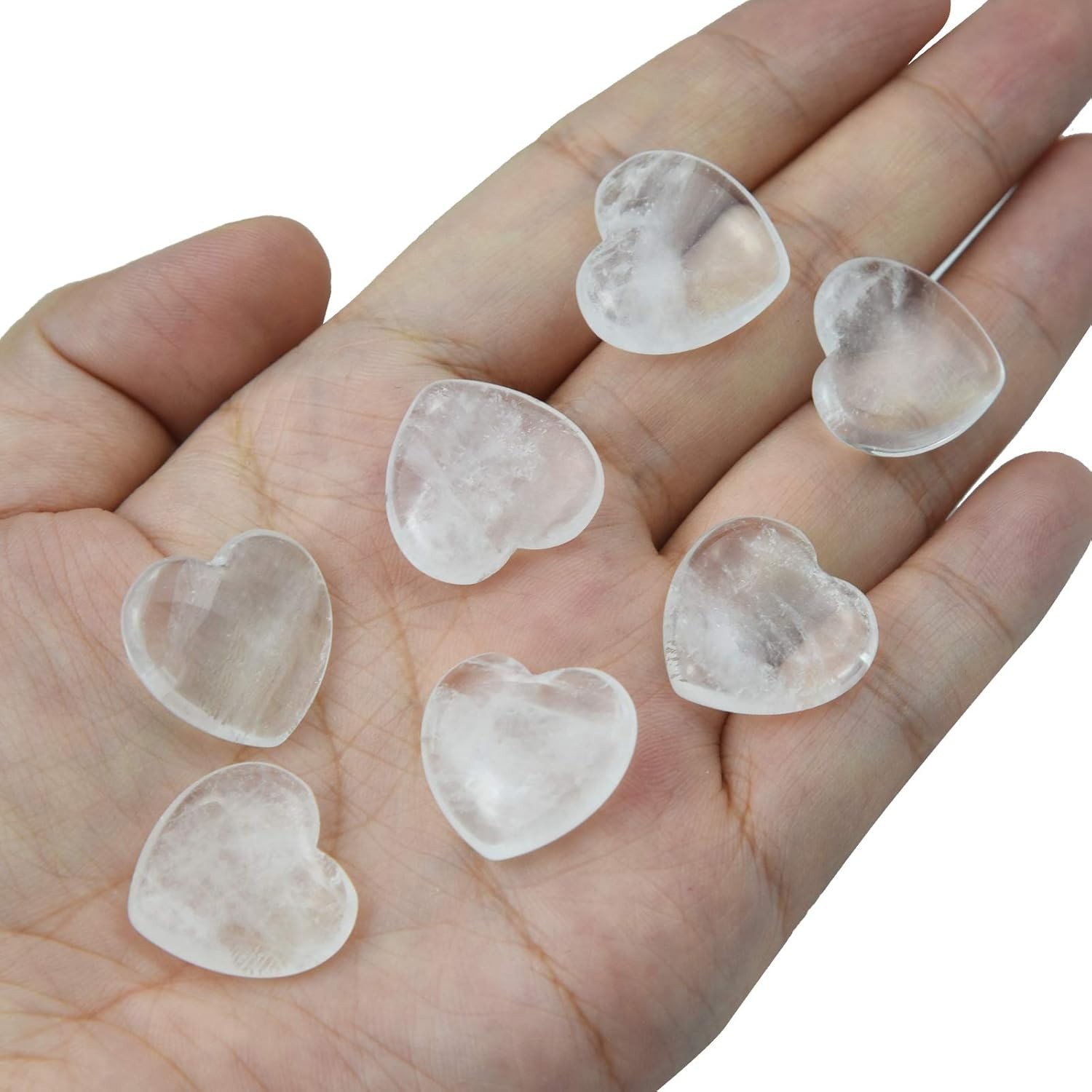 15-Pack Healing Crystal Heart Stones, 0.8 Inch White Quartz for Chakra Balancing