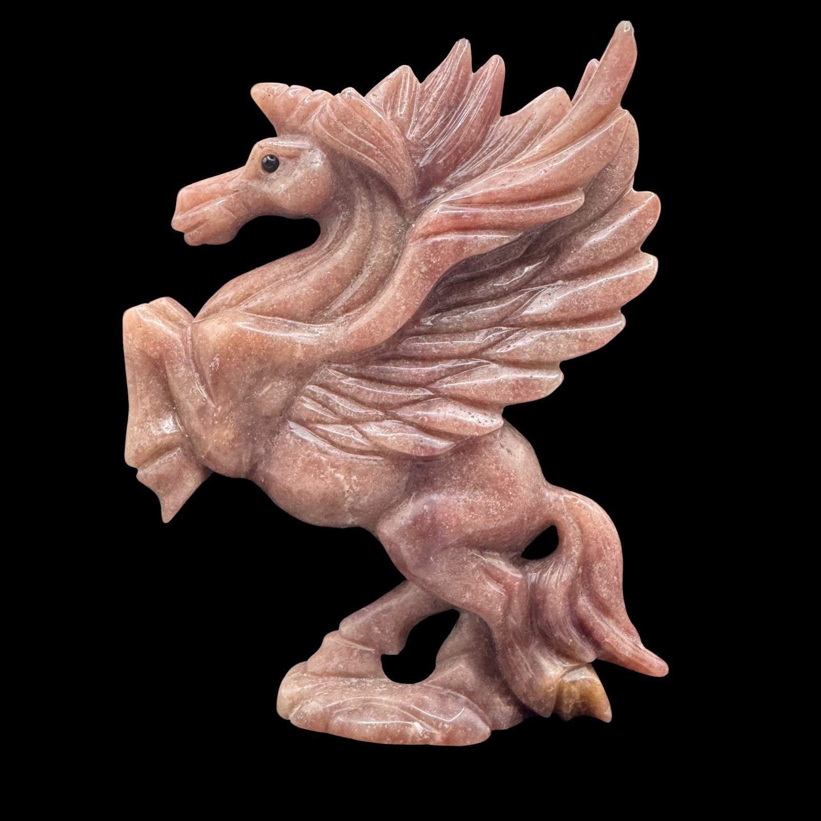 Hand Carved Natural Strawberry Quartz Pegacorn, Symbol of Pure Heart & Elevated