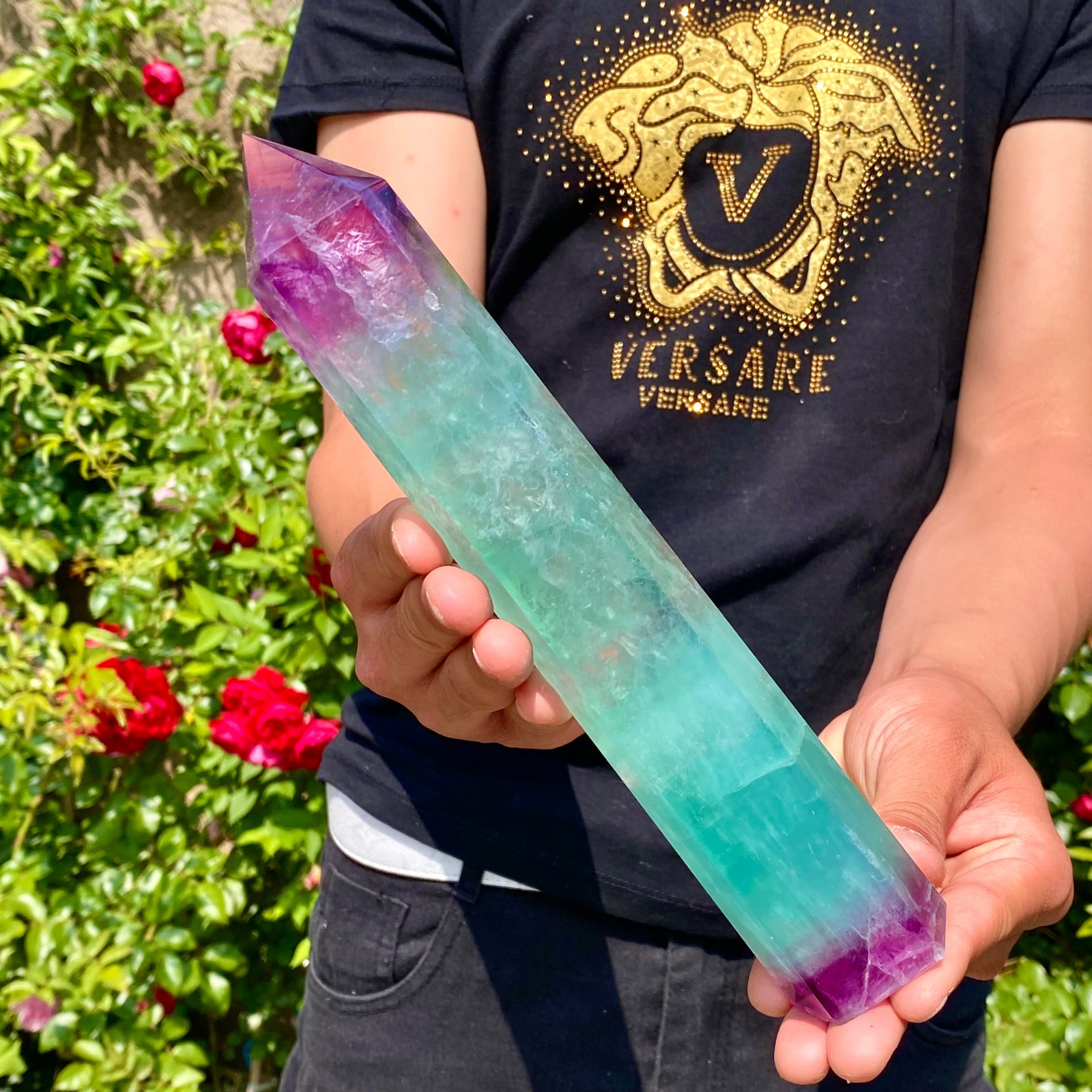 2.2LB Natural Rainbow Fluorite Quartz Healing Stone Crystal Point Wand Obelisk
