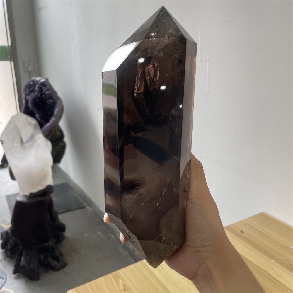 5.5LB 10.6″ A++Natural Smoky Quartz Obelisk Tower Quartz Crystal Energy +Stand