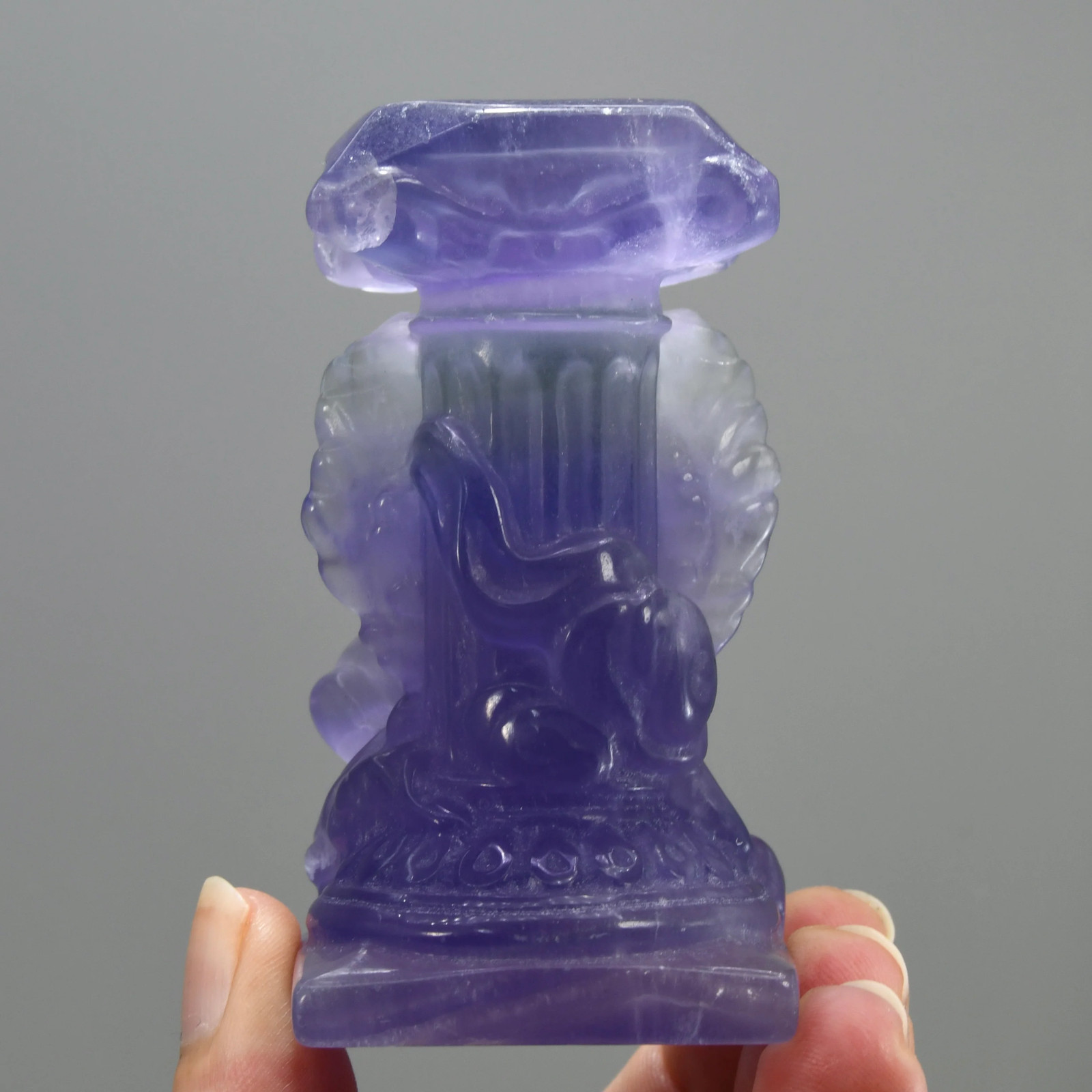 3in Fluorite Carved Crystal Angel Sphere Stand