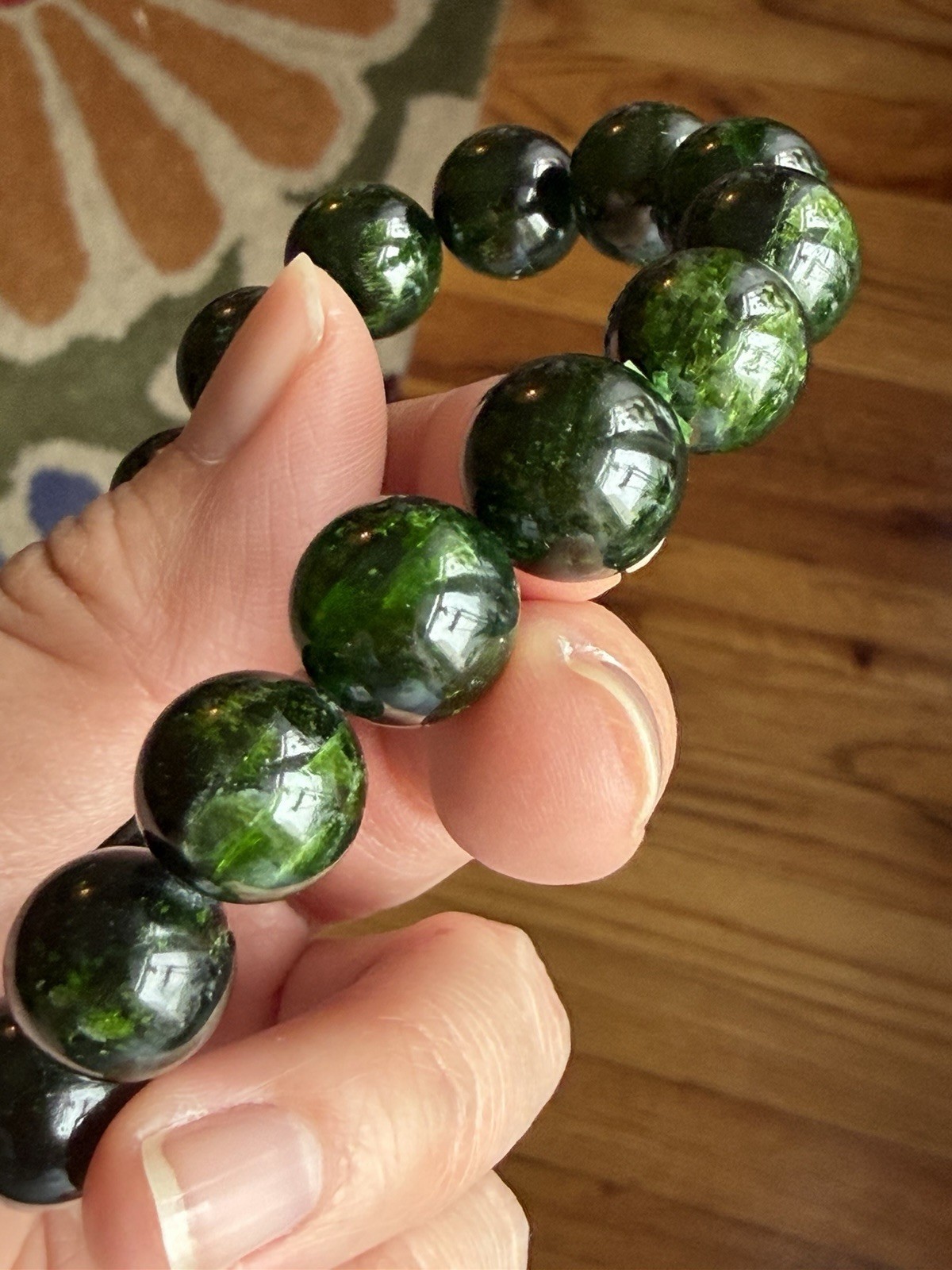 12mm Natural Chrome Diopside Crystal Bracelet 7.5”-7.75” Wrists