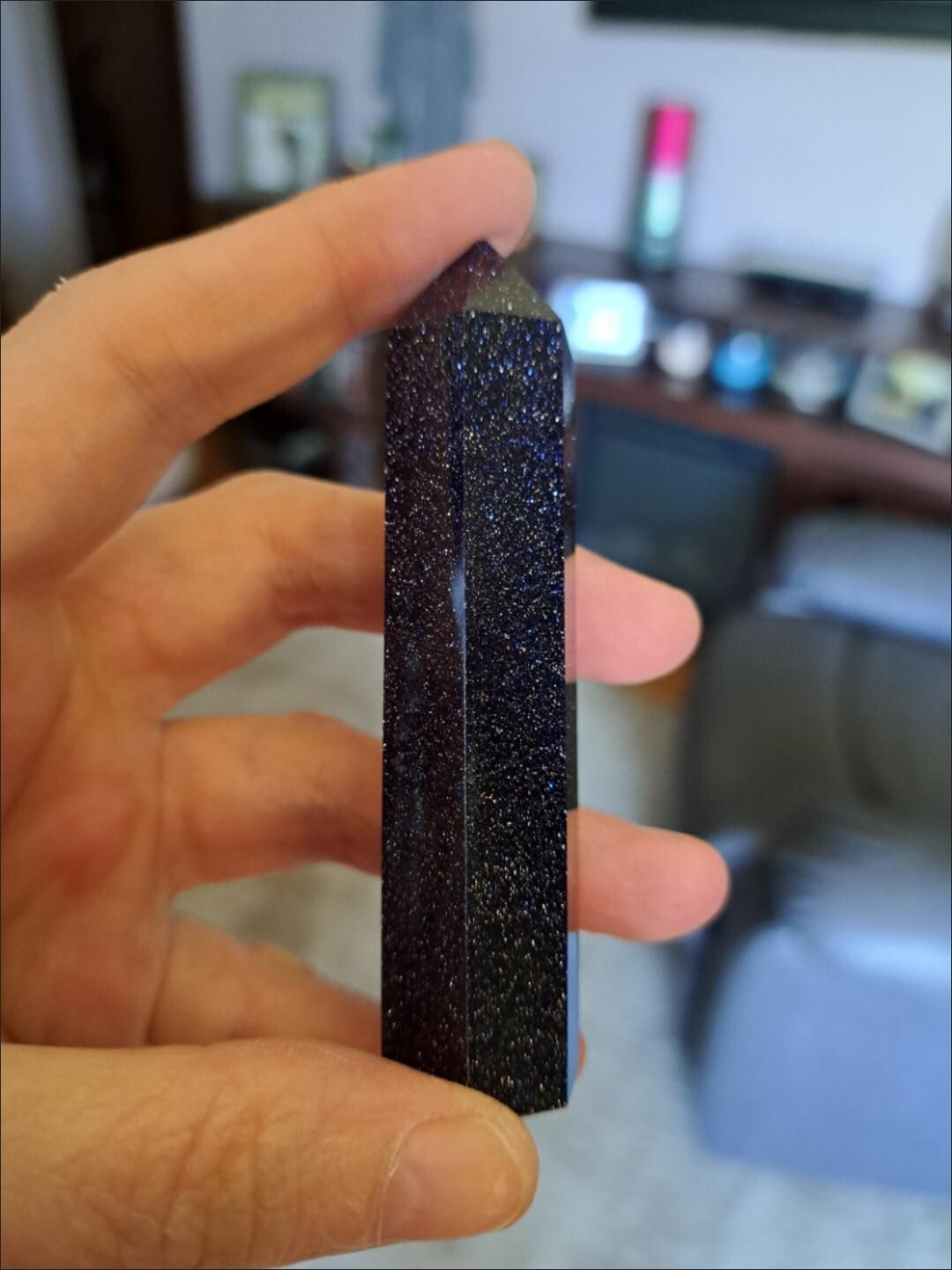 Blue Goldstone Tower Single Point Wand Sky Night Crystal Obelisk Home Decoration