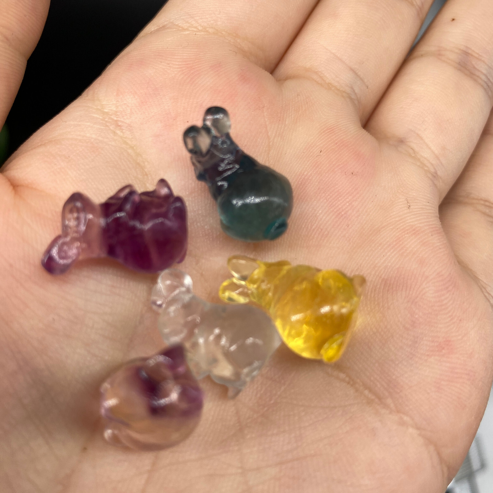 5pc Natural fluorite carved mini rabbit quartz crystal reiki healing