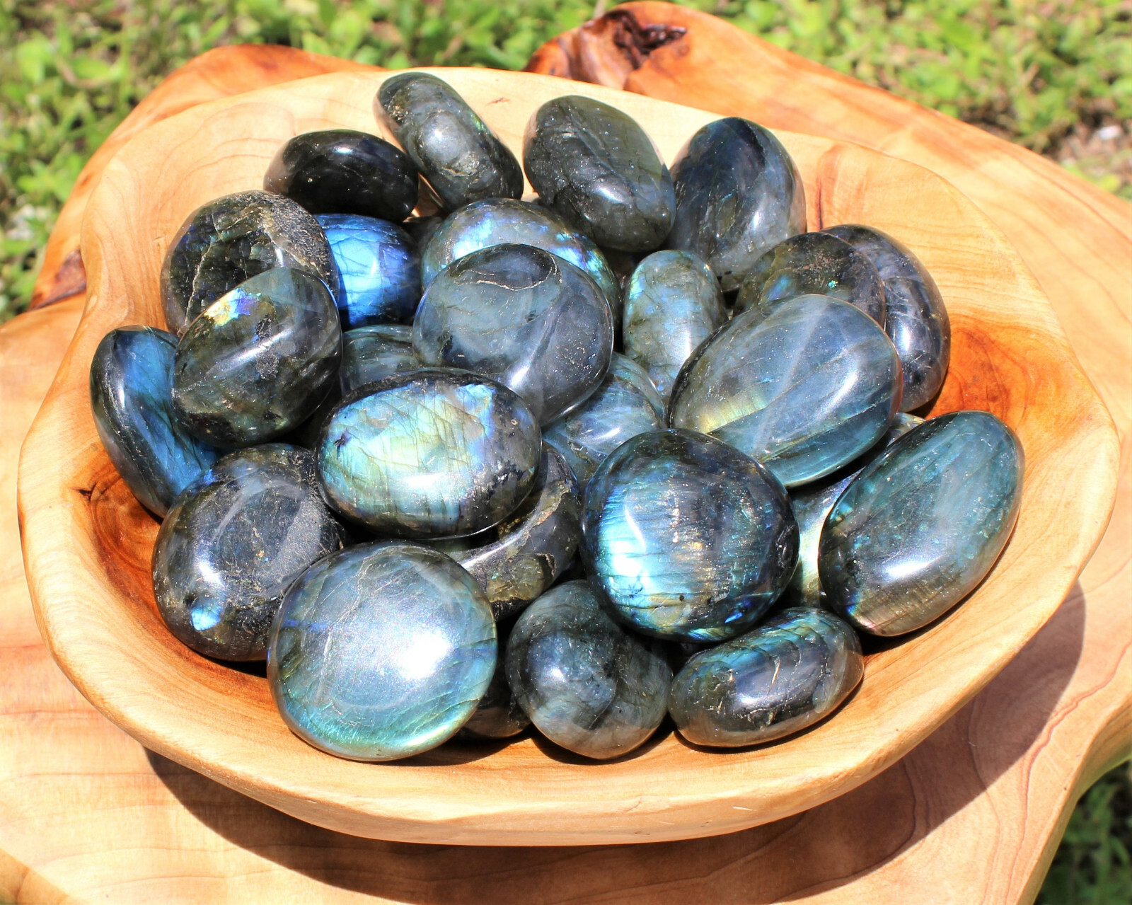 Labradorite Palm Stone: Hand Polished Labradorite Pebble, High Flash Pebbles