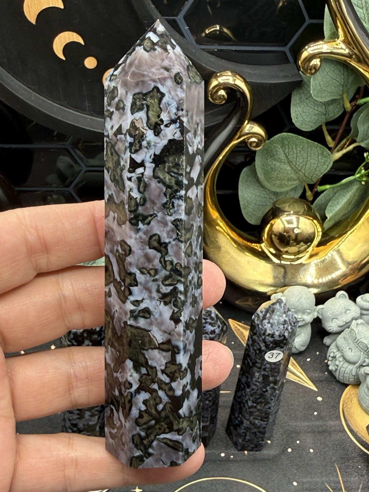Natural Indigo Gabbro Mystical Merlinte Mica inclusions Towers Free shipping