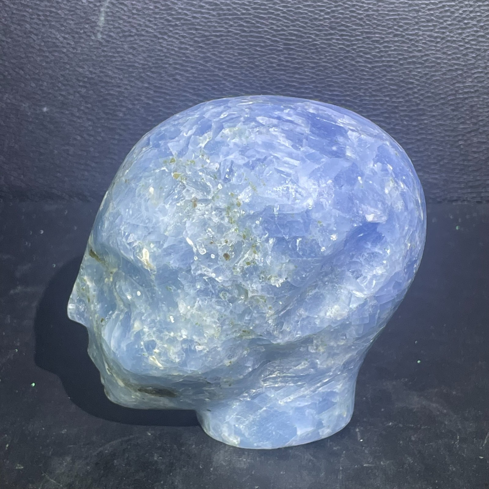 1.92LB 80mm Natural Blue Celestine Alien Carving Crystal Ornament Quartz Gift