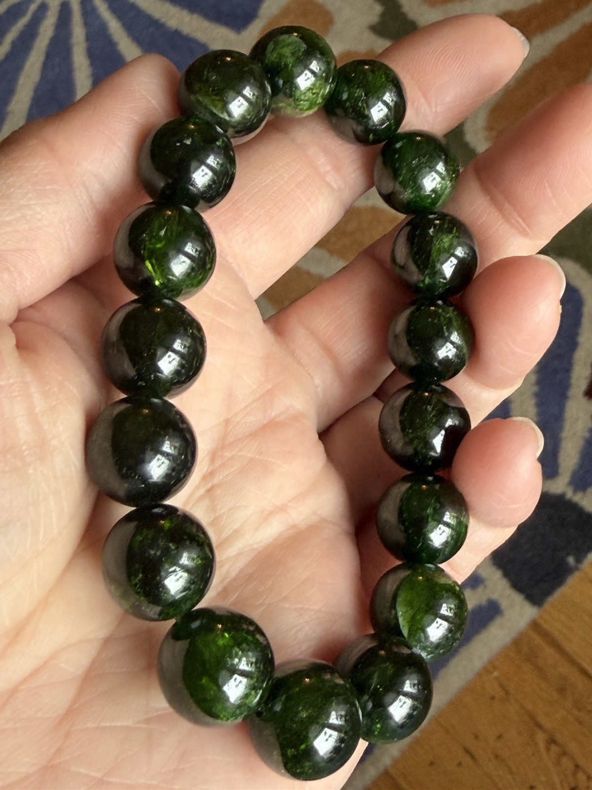 12mm Natural Chrome Diopside Crystal Bracelet 7.5”-7.75” Wrists